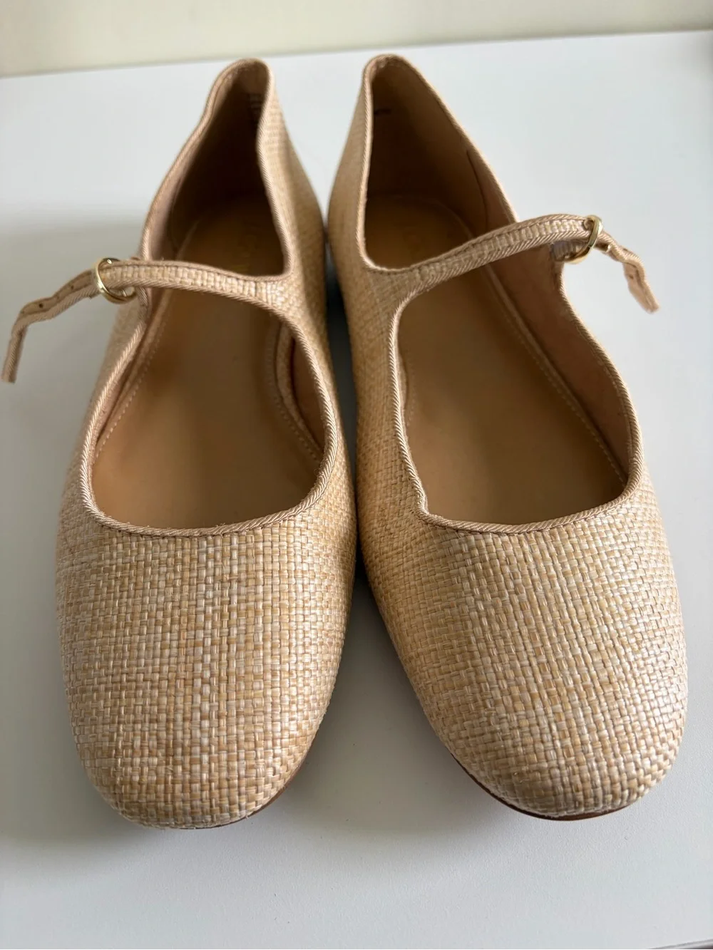 J. Crew Beige Straw Mary Jane Flats with Gold Buckle 8.5 - Picture 2 of 4